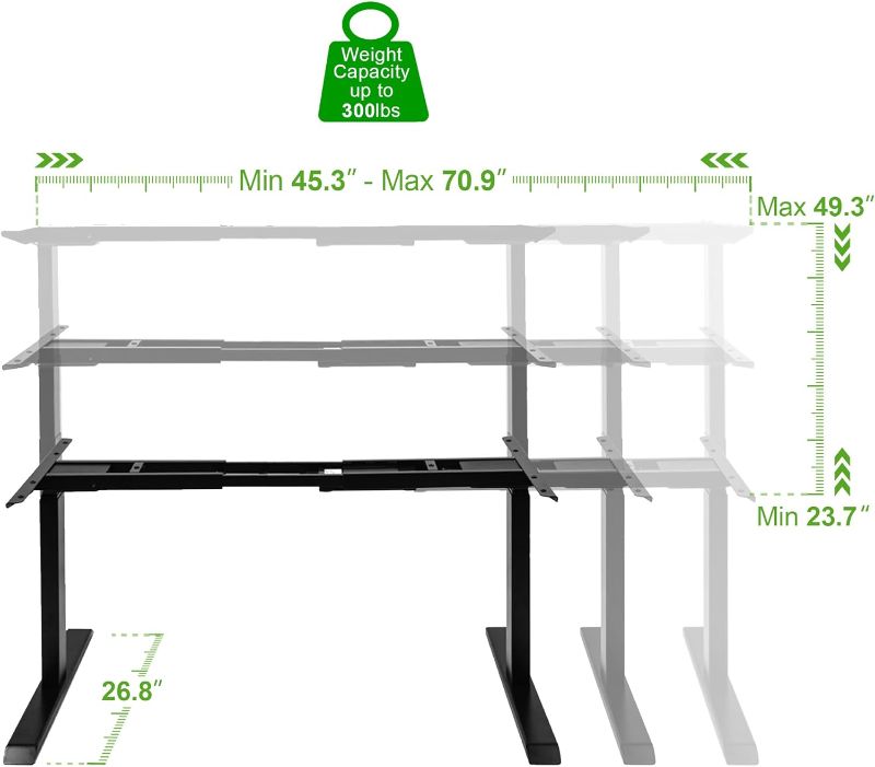 Photo 1 of 
Fromann Electric 3 Tier Legs Dual Motor Standing Desk Frame Heavy Duty 300lb Sit Stand up Height Adjustable Desk Base for Home and Office (Black)