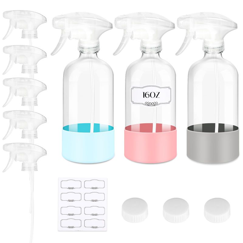 Photo 1 of ** see note***DIY.STORE 3 Pack/16 Oz Glass Spray Bottles, Refillable Empty Containers with Silicone Protective Sleeve, Upgraded Adjustable Nozzle Spray Bottle Sets for Cleaning, Essential Oils, Hair, Plants