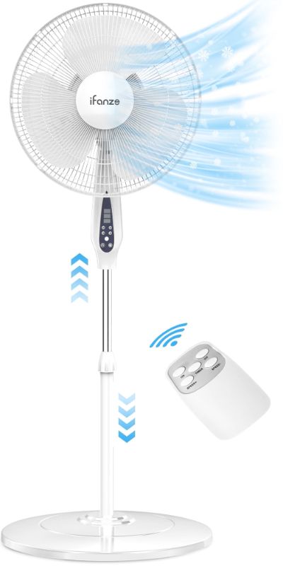 Photo 1 of *** see note***Ifanze Pedestal Fan, 16" Adjustable Oscillating DC Standing Fan with Remote for Home, 3 Speeds, Less Noise Cooling Fan, White