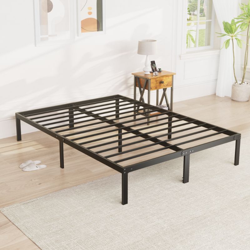 Photo 1 of Queen Platform Bed Frame with Ample Storage Space, Sturdy Steel Slat Support, Heavy-Duty Construction, 14-Inch Height, No Box Spring Required