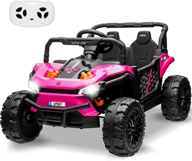 Photo 1 of 12V 7AH Ride On UTV, Battery Powered Electric Vehicle w/Remote Control, Spring Suspension, LED Lights, Horn, Music, 2 Doors, Ride On Truck Car for Kids, Pink