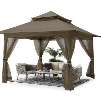 Photo 1 of ABCCANOPY 13'x13' Gazebo Tent Outdoor Pop up Gazebo Canopy Shelter with Mosquito Netting, Brown