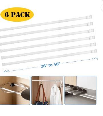 Photo 1 of 6 Pcs Spring Tension Curtain Rod, 28"-48" Adjustable for Bathroom Wardrobe Closet Windows, White