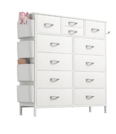 Photo 1 of GIKPAL 12 Drawer Dresser, White Dresser Chest of Drawers Dressers for Bedroom PU&Fabric Dresser with Side Pockets and Hooks, White