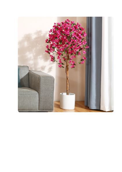 Photo 1 of 5FT Artificial Bougainvillea Flowers Tree with Wood Branches, Plant in Black Plastic Pot. DR.Planzen