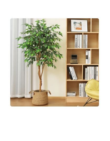 Photo 1 of 5FT Artificial Ficus Tree with Wood Trunk for Living Room, Plant in Black Plastic Pot. DR.Planzen