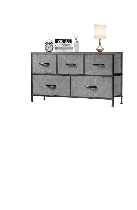 Photo 1 of EDX 5 Drawer Dresser, Wide Chest Of Drawers Nightstand Storage Tower Storage Dresser Fabric Dresser With Wood Top for Living Room, Bedroom, Hallway, Nursery, Black