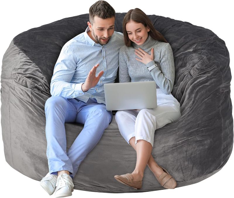 Photo 1 of 
SIMFLAG 5Ft Giant Bean Bag Chair, Memory Foam Filling Bean Bag Chairs with Velvet Cover, Removable and Machine Washable Cover, Bean Bag Chair for Adult - Grey