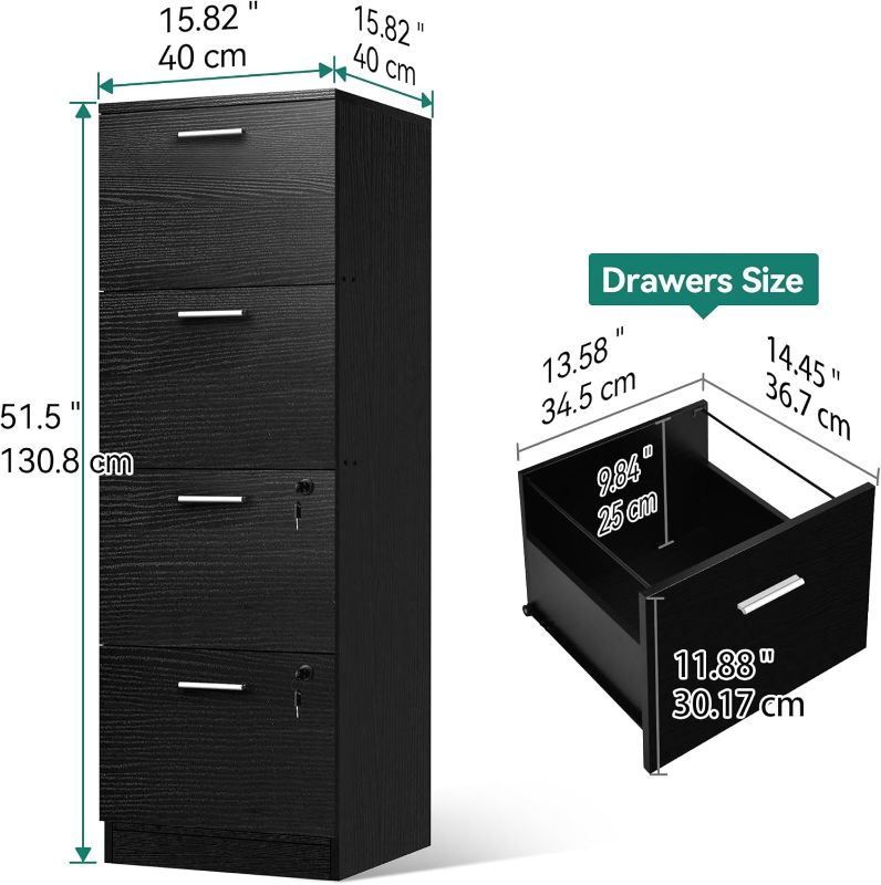 Photo 1 of DWVO 4-Drawer File Cabinet with Lock, Filing Cabinet for Letter A4-Sized Files, Upgraded, Black
