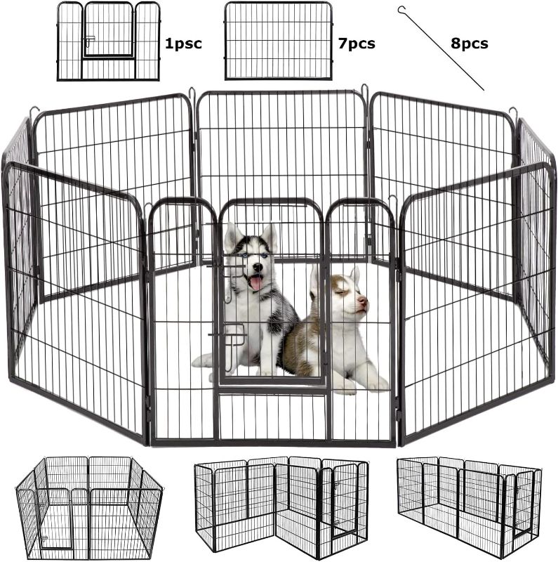 Photo 1 of  Playpen Indoor 40 inch 14 Panels Metal Dog Pen Pet Dog Fence Outdoor Exercise Pen with Doors,Pet Puppy Playpen for RV Camping Yard, Black 