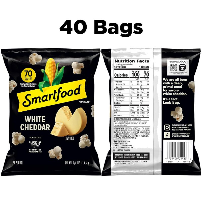 Photo 1 of 
Smartfood Popcorn, White Cheddar, 0.625 Ounce (Pack of