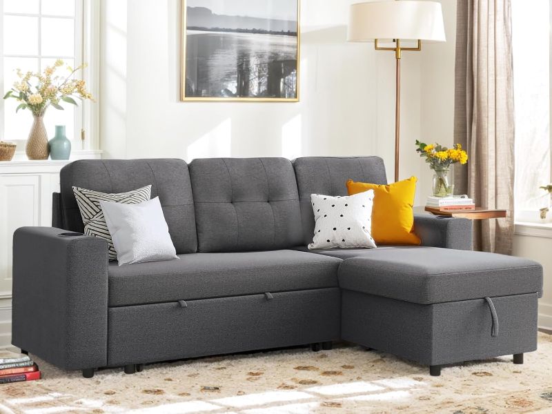 Photo 1 of HONBAY Convertible Sectional Sofa L Shaped Couch Reversible Sectional for Small Apartment, Bluish Grey