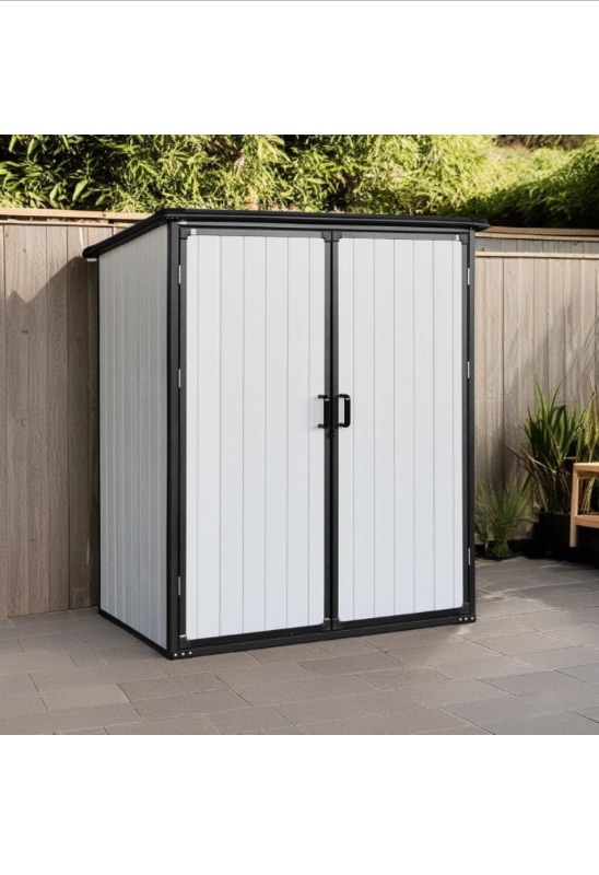 Photo 1 of GLANZEND 5FT x 3FT Resin Outdoor Storage Shed, Utility Tool Garden Sheds Waterproof Storage Cabinet with Lockable Double Doors, Outside All Weather for Bikes Lawn and Patio, Black https://a.co/d/jc6phuw