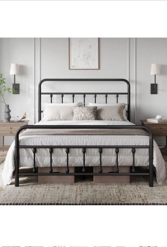 Photo 1 of Yaheetech Classic Metal Platform Bed Frame Mattress Foundation with Victorian Style Iron-Art Headboard/Footboard/Under Bed Storage/No Box Spring Needed/Queen Size Black https://a.co/d/chapGhZ
