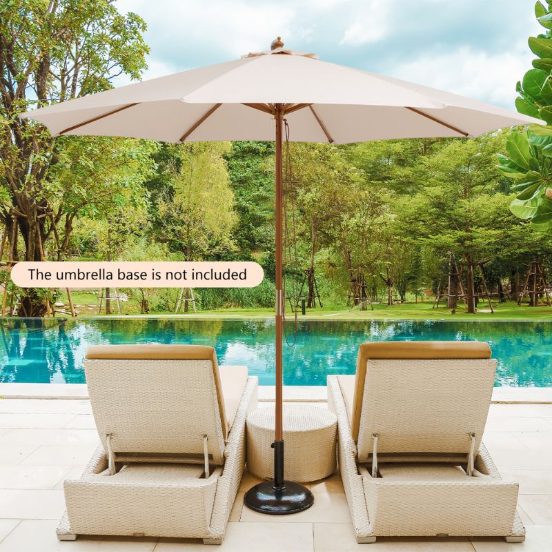 Photo 1 of 10FT Patio Wooden Market Table Umbrella Pulley w/8 Bamboo Ribs Sunshade Canopy