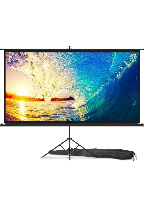 Photo 1 of 100 Inch Indoor and Outdoor Projector Screen with Stand for Movies or Presentations - HD Premium 16:9 Folding Free Tripod Screen with Carry Bag and Straps, Matte https://a.co/d/6lRfiwF