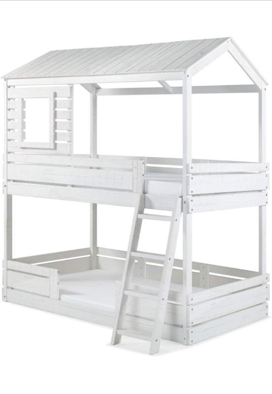 Photo 1 of ***SEE NOTES***Simply Nursery Solid Wood Twin Over Twin Bunk Bed | Handcrafted, Sustainable and Eco-Friendly Children's Furniture | Safety Standards by ASTM and US CPSC regulations | Color Rustic White https://a.co/d/3A0cvzg box 1 of 3 and 2 of 3