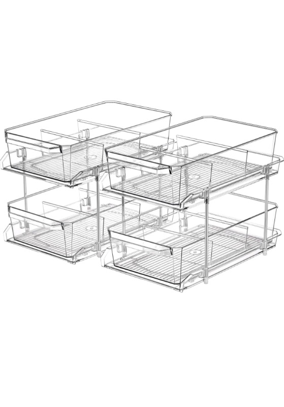 Photo 1 of 2 Set, 2 Tier Clear Organizer with Dividers for Cabinet / Counter, MultiUse Slide-Out Storage Container - Kitchen, Pantry, Medicine Storage Bins, Bathroom, Vanity Makeup, Under Sink Organizing https://a.co/d/czhylC4