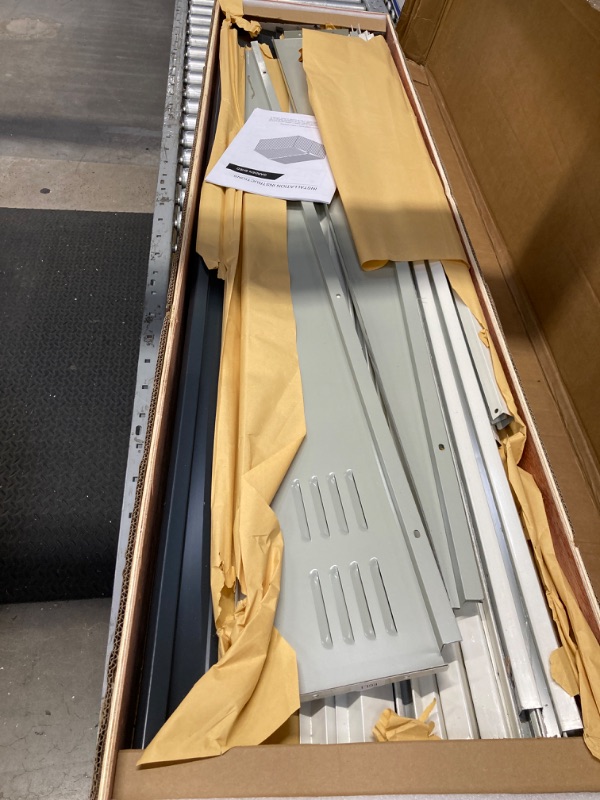 Photo 1 of ***FOR PARTS, BOX 1 OF 2 ONLY*** AirWire 6x8 FT Outdoor Storage Shed, Garden Shed with Updated Frame Structure and Lockable Doors, Metal Tool Sheds for Backyard Garden Patio Lawn, White https://a.co/d/9QE1DJc