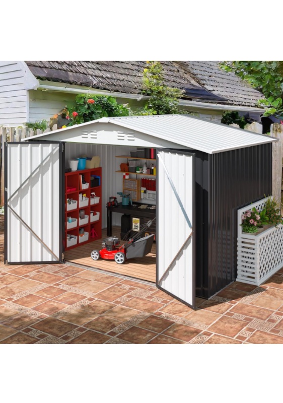 Photo 1 of ***FOR PARTS, BOX 1 OF 2 ONLY*** AirWire 6x8 FT Outdoor Storage Shed, Garden Shed with Updated Frame Structure and Lockable Doors, Metal Tool Sheds for Backyard Garden Patio Lawn, White https://a.co/d/9QE1DJc