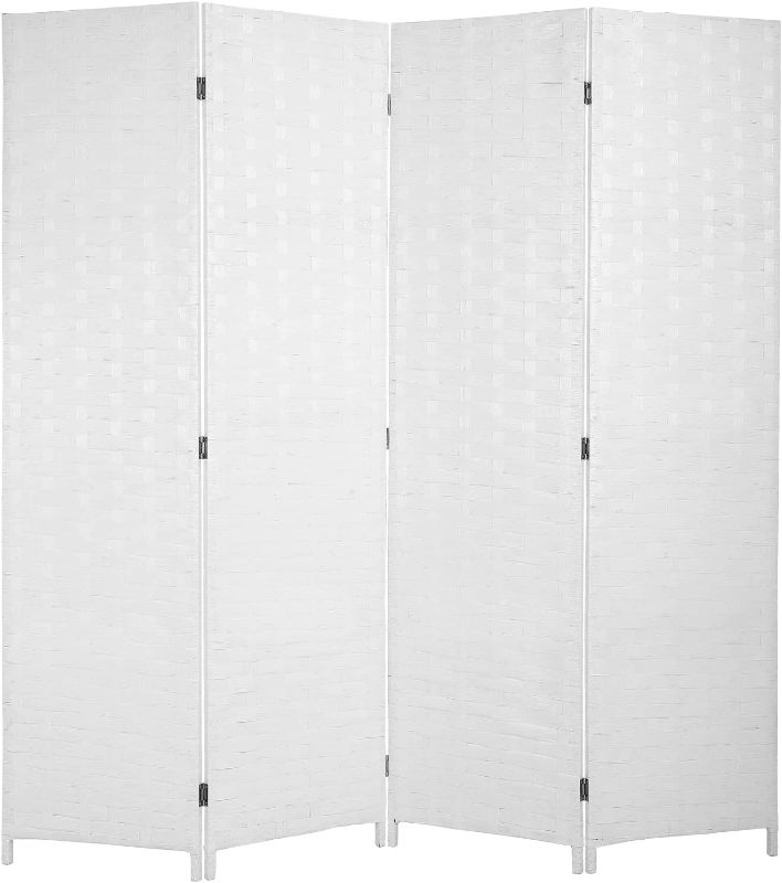 Photo 1 of Room Divider Wood Screen Wood Mesh Woven Design Room Screen Divider Folding Portable Partition Screen Screen Wood for Home Office (4 Panel, White)