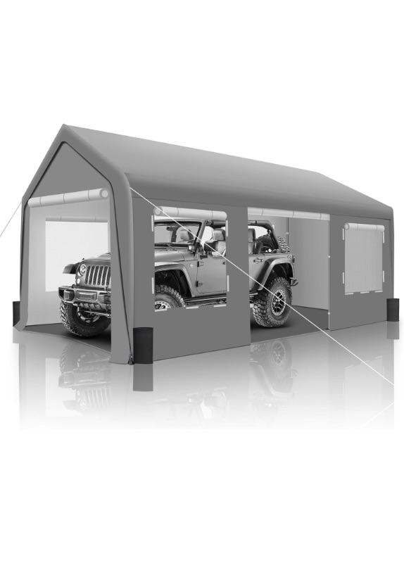 Photo 1 of GARTOO Upgrade 10' x 20' Heavy Duty Carport Extra Large Outdoor Shelter with Roll-up Ventilated Windows & Side Doors, Portable Garage for Car Boat Truck Auto .9helter Motorcycle Outdoor Events Parties https://a.co/d/0zz0Yx8