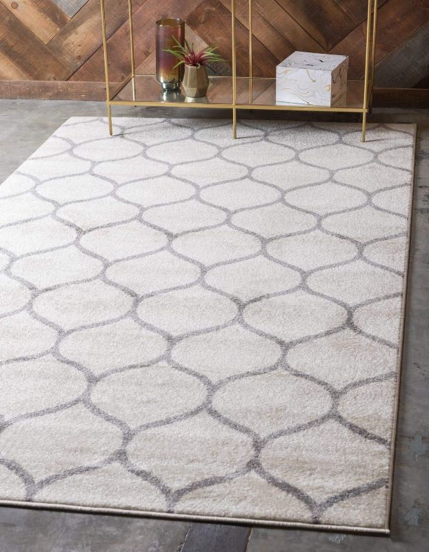 Photo 1 of Unique Loom Trellis Frieze Collection Area Rug - Rounded (5' 1" x 8', Ivory/ Gray)
