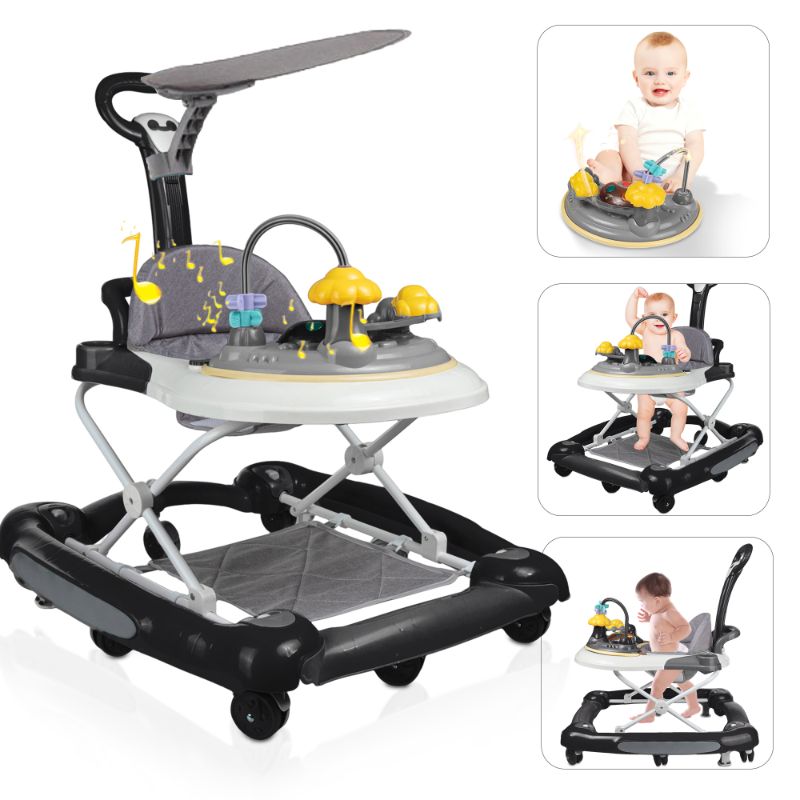 Photo 1 of 4 in 1 Baby Walker, Baby Walkers for Boys and Girls with Removable Footrest, Feeding Tray & Music Tray, Foldable Activity Walker for Baby Age 7 Months+, Help Baby Walk
