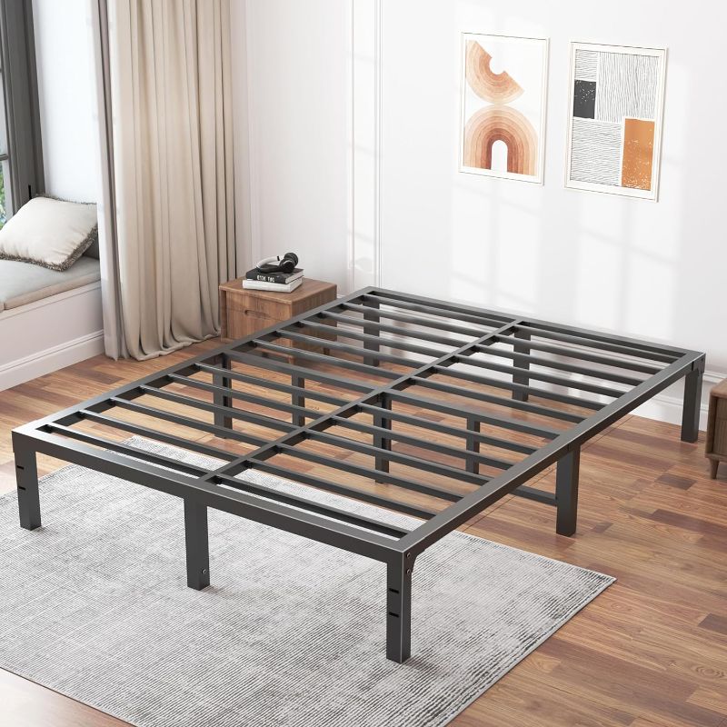 Photo 1 of FUIOBYVV Queen Bed Frame, 14 Inch Heavy Duty Metal Platform Bed Frame Queen Size Support Up to 3500 lbs, No Box Spring Needed/No Shaking/Steel Slat Support/Noise Free/Easy Assembly
