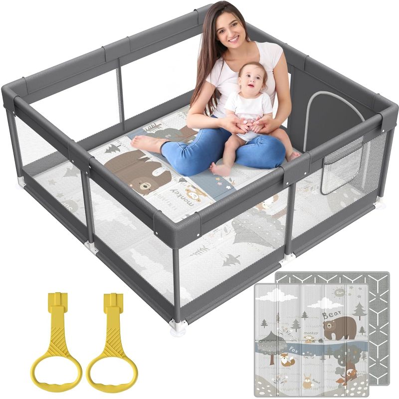 Photo 1 of Fodoss Baby Playpen with Mat, Small Play Pen(47x47inch), for Babies and Toddlers, Pen Apartment, Yard Baby, Fence Area Playyard Activity Center (Dark Gray)
