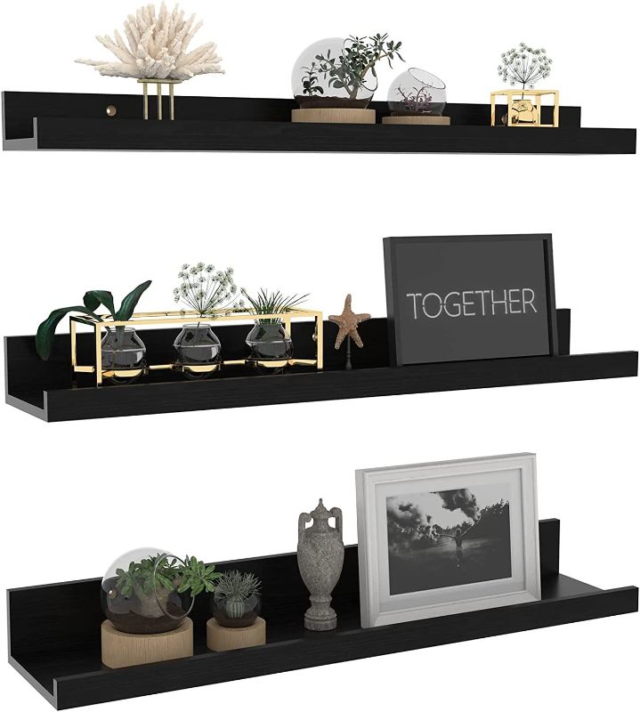 Photo 1 of 24 Inch Black Floating Shelves for Wall Decor Ledge Set of 3 Wall Mount Floating Shelf for Living Room, Bedroom, Office
