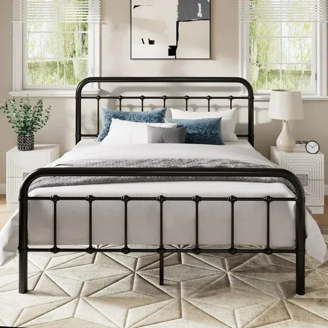 Photo 1 of ***SEE NOTES***Allewie Queen Size Metal Platform Bed Frame with Victorian Style Wrought Iron-Art Headboard/Footboard, Black
