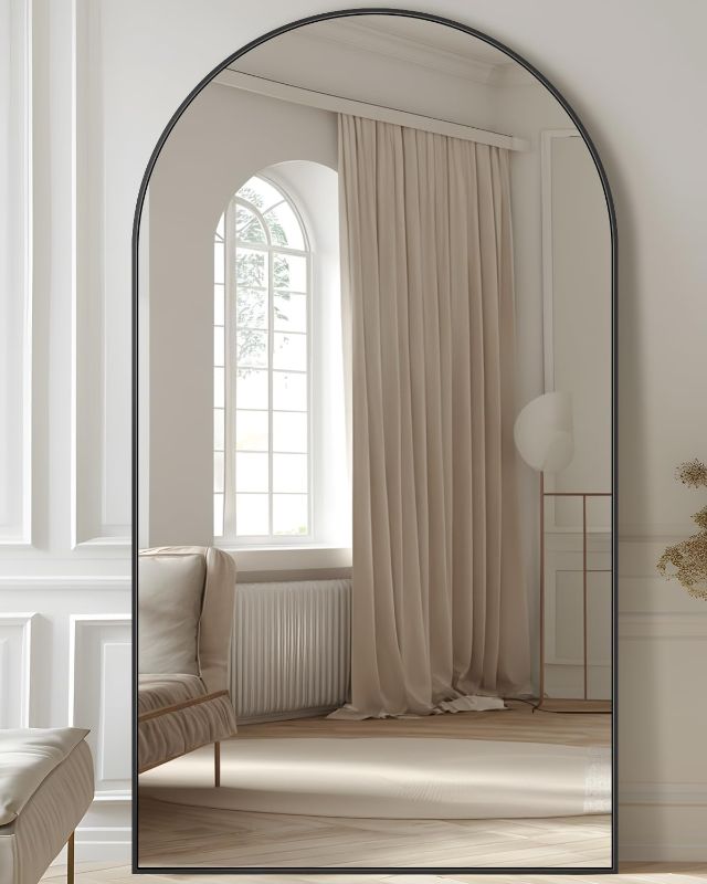 Photo 1 of Full Length Mirror, 30"x40" Oversized Arched Floor Mirror Freestanding, Full Body Mirror Floor Standing Mirror with Stand, Hanging Mounted Mirror for Bedroom Living Room Cloakroom, Black
