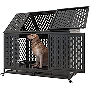 Photo 1 of 45 inch Heavy Duty Dog Crate with Locking Latch, Large Kennel with Pointed Roof, Indestructible and Escape-Proof Pet Cage for High Anxiety Dogs, XL Dog Crate
