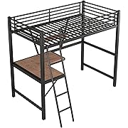 Photo 1 of ***see notes***SOFTSEA Twin Metal Loft Bed with Desk and MDF Shelf, Guardrails, Metal Bed Frame for Kids Teens, No Box Spring Needed, white
