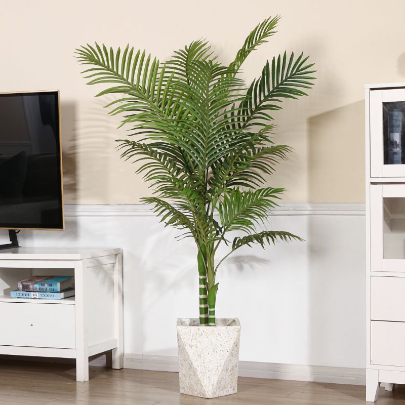 Photo 1 of Artificial Golden Cane Palm Plants 5 Feet Fake Tree for Home Decor Indoor Outdoor Faux Areca Palm Tree in Pot for Home Office Perfect Housewarming Gift,Set of 1
