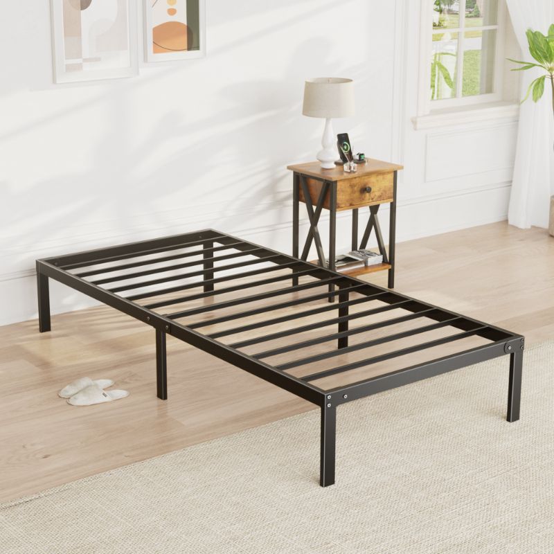 Photo 1 of Heavy Duty Metal Twin Bed Frame with Under Bed Storage - 14 Inches High, Sturdy Steel Slat Support, No Box Spring Required, Platform Bed Frame
