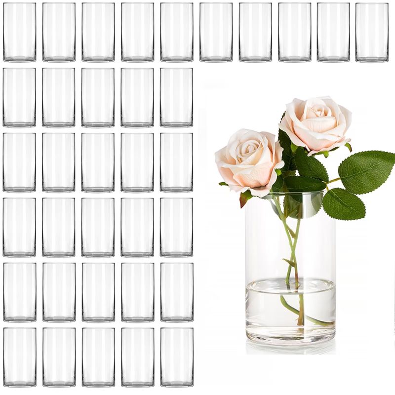 Photo 1 of Glasseam 36 Pack 3.5 x 6 inch Clear Glass Cylinder Hurricane Candle Holders in Bulk for Floating & Pillar Candles
