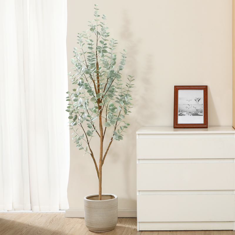 Photo 1 of 5FT Artificial Eucalyptus Plants with Realistic Leaves and Natural Trunk, Silk Fake Potted Tree with Wood Branches, Faux Tree for Office Home Decor
