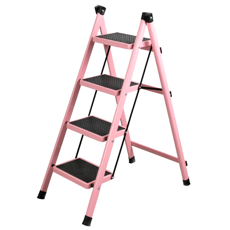 Photo 1 of 4 Step Ladder, 4 Step Folding Ladder With Wide Anti-Slip Pedals, Portable Lightweight Multi-Use Step Stool For Home(Pink)
