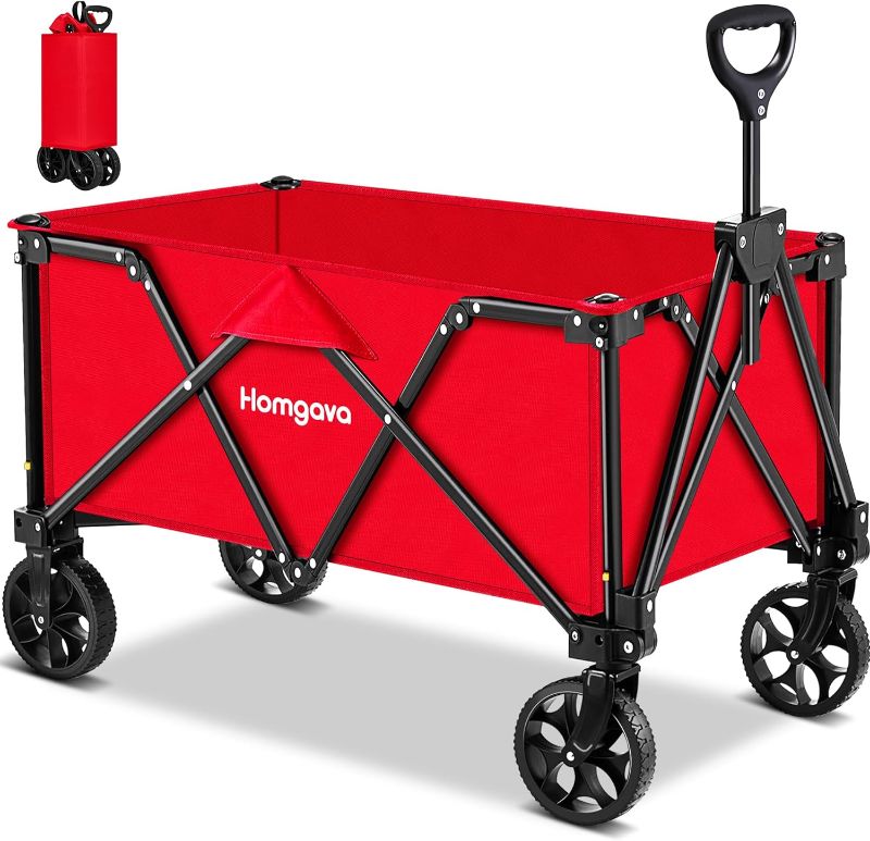 Photo 1 of **HANDLE BROKEN ***Collapsible Folding Wagon Cart, Large Capacity Camping Wagon, All Terrain Foldable Wagon, Heavy Duty Utility Wagon Cart for Grocery Outdoor Beach Gardening Shopping Fishing Red
