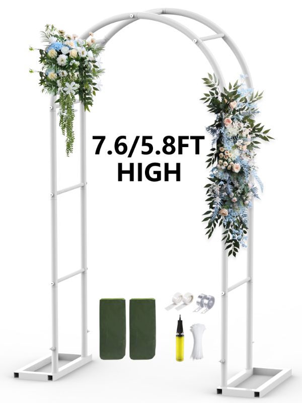 Photo 1 of Firstness Wedding Arch, Metal Backdrop Stand for Wedding Decoration Baby Shower Party, 7.6ft / 5.8ft High Garden Arbor for Various Climbing Plant, White (No Flowers)
