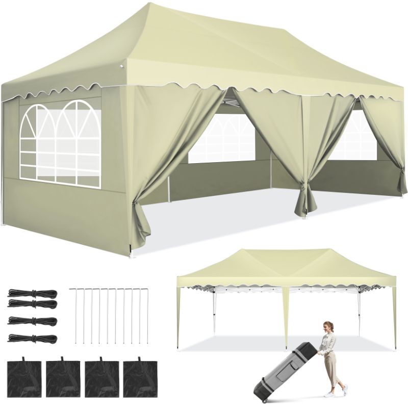 Photo 1 of ***SEE NOTES****COBIZI 10x20 Party Tent Canopy Tent with 6 Sidewalls, UPF 50+, Waterproof Portable Pop up Canopy Outdoor , Large Event Tent for Backyard, Wedding, Market, Khaki
