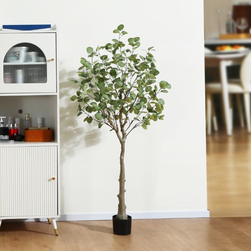 Photo 1 of 5ft Artificial Eucalyptus Silk Plants in Pot, Faux Plastic Eucalyptus Tree with Durable Plastic Trunk for Home Decor Office House Living Room Indoor Outdoor
