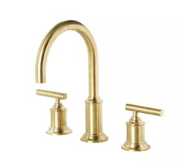 Photo 1 of 8 In. Widespread 2-Handle Modern Gooseneck Bathroom Faucet with Pop-Up Drain in Satin Gold PVD
