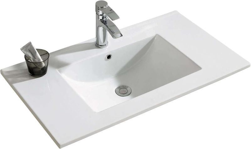 Photo 1 of 24'' Bathroom  Standard Vanity Sink Replacement White High Gloss Vitreous China Material, Sink Only