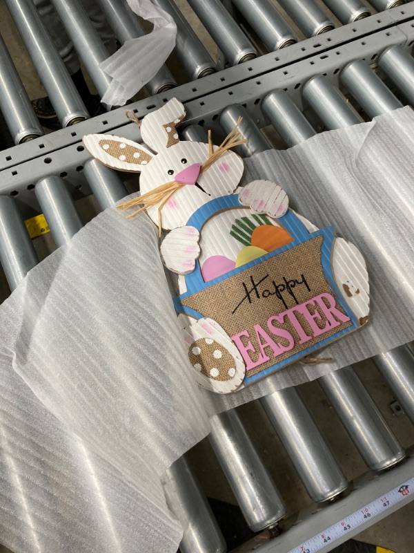 Photo 2 of Valery Madelyn Easter Bunny Porch Decor, 17.3 Inches Wooden Easter Wall Spring Home Decor with Happy Easter Sign, Farmhouse Easter Table Decorations for Front Door Indoor Outdoor Party Rustic Gift