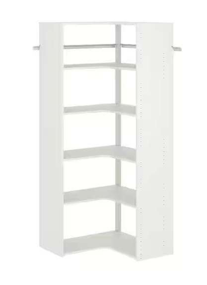 Photo 1 of 30 in. W White Corner Unit Wall Mount 6-Shelf Wood Closet System