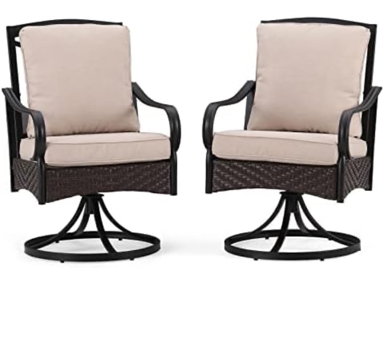 Photo 1 of ***HEAVY, HAS DAMAGE, MISSING PARTS*** Swivel Rockers Metal and Wicker Outdoor Dining Chair with Beige Cushions (2-Pack)