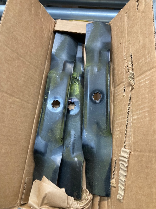 Photo 2 of ***NEEDS TO BE CLEANED ****Maxpower 561812B Set of 3, 3-N-1 Blades for 48" Cut John Deere, Replaces AM137757, AM141035, GX21784, GY20852, Black